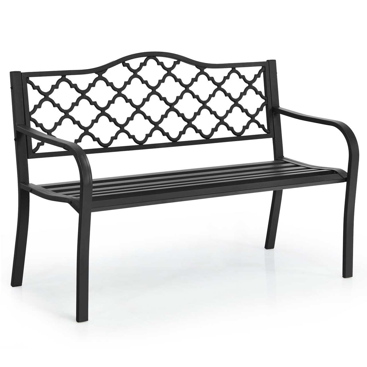 Black Garden Bench Steel Cast Iron Outdoor Patio 4-5 Person Seating